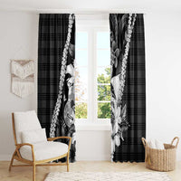 Hawaii Ukulele Window Curtain Tropical Flowers With Palaka Effect Black Version - Polynesian Pride