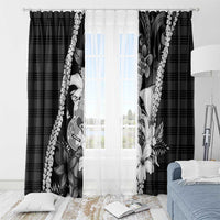 Hawaii Ukulele Window Curtain Tropical Flowers With Palaka Effect Black Version - Polynesian Pride