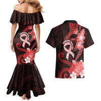 Heart Health Awareness Couples Matching Mermaid Dress and Hawaiian Shirt Warrior Wears Red Polynesian Style