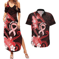 Heart Health Awareness Couples Matching Summer Maxi Dress and Hawaiian Shirt Warrior Wears Red Polynesian Style