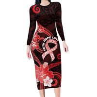 Heart Health Awareness Family Matching Long Sleeve Bodycon Dress and Hawaiian Shirt Warrior Wears Red Polynesian Style