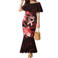 Heart Health Awareness Family Matching Mermaid Dress and Hawaiian Shirt Warrior Wears Red Polynesian Style