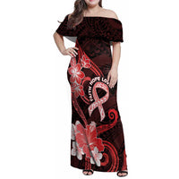 Heart Health Awareness Family Matching Off Shoulder Maxi Dress and Hawaiian Shirt Warrior Wears Red Polynesian Style