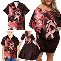 Heart Health Awareness Family Matching Off Shoulder Short Dress and Hawaiian Shirt Warrior Wears Red Polynesian Style