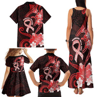 Heart Health Awareness Family Matching Tank Maxi Dress and Hawaiian Shirt Warrior Wears Red Polynesian Style
