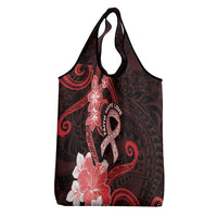 Heart Health Awareness Grocery Bag Warrior Wears Red Polynesian Style