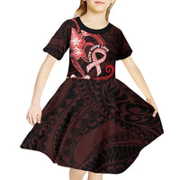 Heart Health Awareness Kid Short Sleeve Dress Warrior Wears Red Polynesian Style