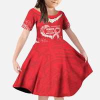 Heart Health Awareness Family Matching Summer Maxi Dress and Hawaiian Shirt Polynesian Red Ribbon