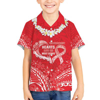 Heart Health Awareness Kid Hawaiian Shirt Polynesian Red Ribbon