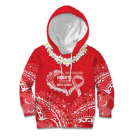 Heart Health Awareness Kid Hoodie Polynesian Red Ribbon