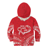 Heart Health Awareness Kid Hoodie Polynesian Red Ribbon