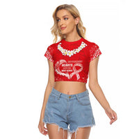 Heart Health Awareness Raglan Cropped T Shirt Polynesian Red Ribbon