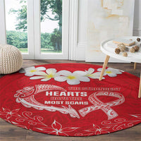 Heart Health Awareness Round Carpet Polynesian Red Ribbon