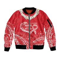 Heart Health Awareness Sleeve Zip Bomber Jacket Polynesian Red Ribbon