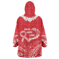 Heart Health Awareness Wearable Blanket Hoodie Polynesian Red Ribbon