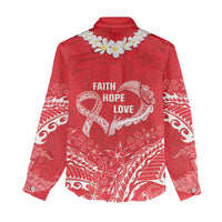 Heart Health Awareness Women Casual Shirt Polynesian Red Ribbon