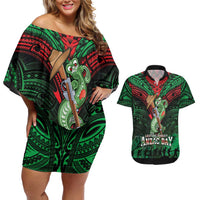 New Zealand ANZAC Day Couples Matching Off Shoulder Short Dress and Hawaiian Shirt Aotearoa Hei Tiki