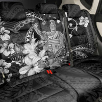 Hawaii King Kamehameha Day Back Car Seat Cover Polynesian Pattern Mix Hibiscus Black