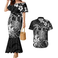 Hawaii King Kamehameha Day Couples Matching Mermaid Dress and Hawaiian Shirt Polynesian Pattern Mix Hibiscus Black LT05 Black - Polynesian Pride