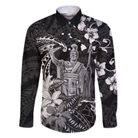 Hawaii King Kamehameha Day Family Matching Long Sleeve Bodycon Dress and Hawaiian Shirt Polynesian Pattern Mix Hibiscus Black
