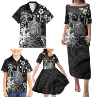 Hawaii King Kamehameha Day Family Matching Puletasi and Hawaiian Shirt Polynesian Pattern Mix Hibiscus Black