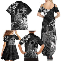 Hawaii King Kamehameha Day Family Matching Summer Maxi Dress and Hawaiian Shirt Polynesian Pattern Mix Hibiscus Black LT05 - Polynesian Pride