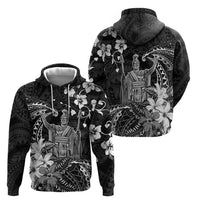 Hawaii King Kamehameha Day Hoodie Polynesian Pattern Mix Hibiscus Black