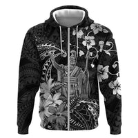 Hawaii King Kamehameha Day Hoodie Polynesian Pattern Mix Hibiscus Black