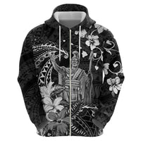 Hawaii King Kamehameha Day Hoodie Polynesian Pattern Mix Hibiscus Black