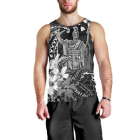 Hawaii King Kamehameha Day Men Tank Top Polynesian Pattern Mix Hibiscus Black