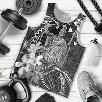 Hawaii King Kamehameha Day Men Tank Top Polynesian Pattern Mix Hibiscus Black