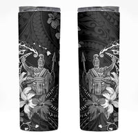 Hawaii King Kamehameha Day Skinny Tumbler Polynesian Pattern Mix Hibiscus Black