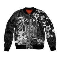 Hawaii King Kamehameha Day Sleeve Zip Bomber Jacket Polynesian Pattern Mix Hibiscus Black LT05 Unisex Black - Polynesian Pride