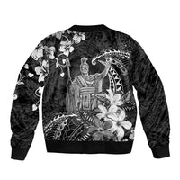 Hawaii King Kamehameha Day Sleeve Zip Bomber Jacket Polynesian Pattern Mix Hibiscus Black LT05 - Polynesian Pride