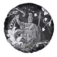 Hawaii King Kamehameha Day Spare Tire Cover Polynesian Pattern Mix Hibiscus Black