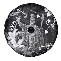 Hawaii King Kamehameha Day Spare Tire Cover Polynesian Pattern Mix Hibiscus Black