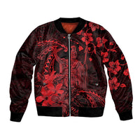 Hawaii King Kamehameha Day Bomber Jacket Polynesian Pattern Mix Hibiscus Red LT05 Unisex Red - Polynesian Pride