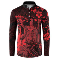 Hawaii King Kamehameha Day Button Sweatshirt Polynesian Pattern Mix Hibiscus Red LT05 Red - Polynesian Pride