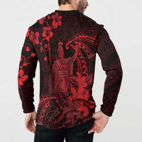 Hawaii King Kamehameha Day Button Sweatshirt Polynesian Pattern Mix Hibiscus Red LT05 - Polynesian Pride