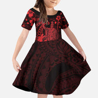 Hawaii King Kamehameha Day Family Matching Off Shoulder Maxi Dress and Hawaiian Shirt Polynesian Pattern Mix Hibiscus Red