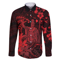 Hawaii King Kamehameha Day Family Matching Summer Maxi Dress and Hawaiian Shirt Polynesian Pattern Mix Hibiscus Red LT05 Dad's Shirt - Long Sleeve Red - Polynesian Pride