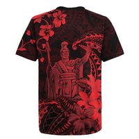 Hawaii King Kamehameha Day Rugby Jersey Polynesian Pattern Mix Hibiscus Red LT05 - Polynesian Pride