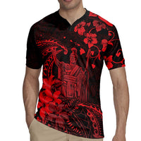 Hawaii King Kamehameha Day Rugby Jersey Polynesian Pattern Mix Hibiscus Red LT05 - Polynesian Pride