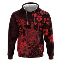 Hawaii King Kamehameha Day Zip Hoodie Polynesian Pattern Mix Hibiscus Red LT05 Pullover Hoodie Red - Polynesian Pride