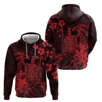 Hawaii King Kamehameha Day Zip Hoodie Polynesian Pattern Mix Hibiscus Red LT05 - Polynesian Pride