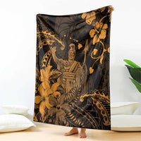 Hawaii King Kamehameha Day Blanket Polynesian Pattern Mix Hibiscus Gold