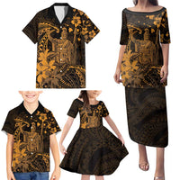 Hawaii King Kamehameha Day Family Matching Puletasi and Hawaiian Shirt Polynesian Pattern Mix Hibiscus Gold LT05 - Polynesian Pride
