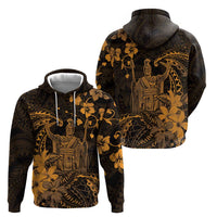 Hawaii King Kamehameha Day Hoodie Polynesian Pattern Mix Hibiscus Gold