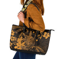 Hawaii King Kamehameha Day Leather Tote Bag Polynesian Pattern Mix Hibiscus Gold LT05 Gold - Polynesian Pride