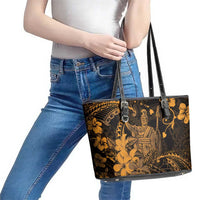 Hawaii King Kamehameha Day Leather Tote Bag Polynesian Pattern Mix Hibiscus Gold LT05 - Polynesian Pride